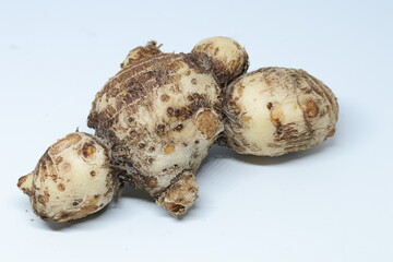 Taro or Colocasia esculenta on isolated white background.