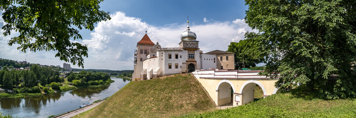panorama promenade overlooking the old city and historic buildings of medieval castle near wide river