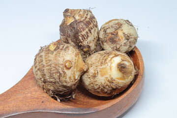 
Taro or Colocasia esculenta on isolated white background.
