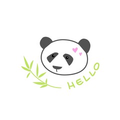 A simple image of a panda's head. Hand draw lettering hello