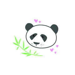 A panda bear with a bamboo branch and hearts