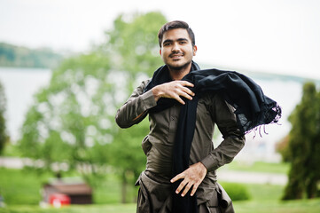 Indo pakistani man wear traditional clothes achkan or sherwani.