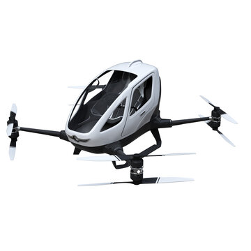 3D Render Of Electronic Self Driving Single Passenger Delivery Drone Quadcopter