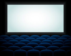 Empty cinema screen with audience. Vector mock-up illustration.