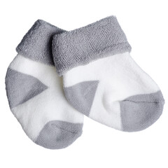 Children's baby socks on white background isolation, top view