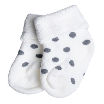 Children's baby socks on white background isolation, top view