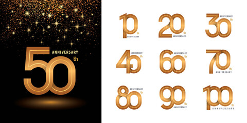Set of 10 to 100 Anniversary logotype design, Years Celebrate Anniversary Logo
