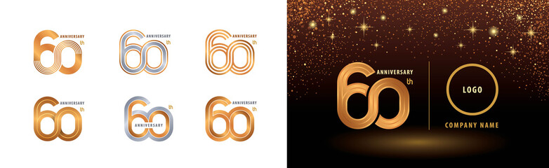Set of 60th Anniversary logotype design, Sixty years anniversary celebration