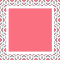 Islamic Arabic Decorative Ornament Square Frame Template with colorful pattern background. Combination colors of pink, white, and gray. Design Template for invitation, cards, poster, flyer and more.