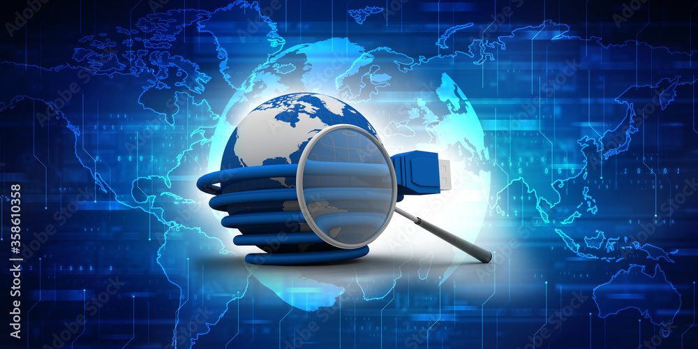 Poster 3d rendering network connection, internet communication and computer technology concept, closeup vie
