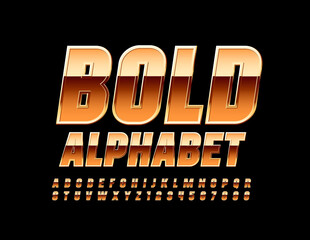 Vector Bold Gold Font. Chic Uppercase Alphabet. Shiny Letters and Numbers set
