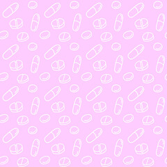 Seamless pattern with medicines, capsules, medicaments, drugs, pills and tablets. Medical pharmacy backgrounds and textures. Vector EPS10 illustration in doodle style