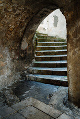 Old town, vintage facade, stairs to the past