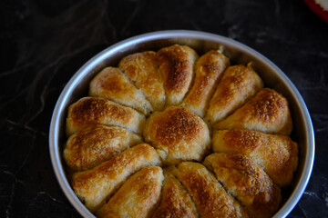 Traditional turkish pastry, freshly baked cheesy borek