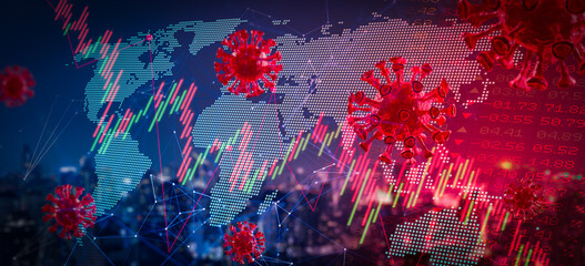 Coronavirus impact global economy stock market financial crisis concept.Growth of the stock market.Graphs representing the stock market crash caused by the Coronavirus.
