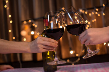 Celebrate whiskey wine on a friendly party in  restaurant