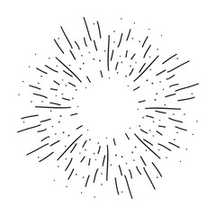 Fototapeta premium Hand drawn vector fireworks. Vintage hipster banners, insignias, radial sunbusrt.
