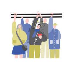 Panic attack in public transport. Vector on a white background. Illustration for websites, brochures, magazines.