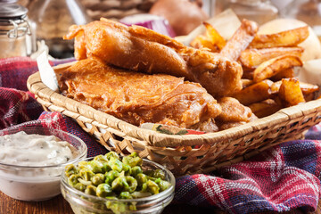 Traditional fish in beer batter and chips