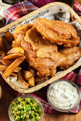 Traditional fish in beer batter and chips