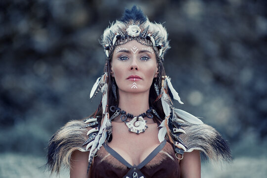 Beautiful portrait of shaman woman