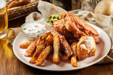 Traditional fish in beer batter and chips