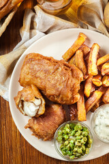 Traditional fish in beer batter and chips