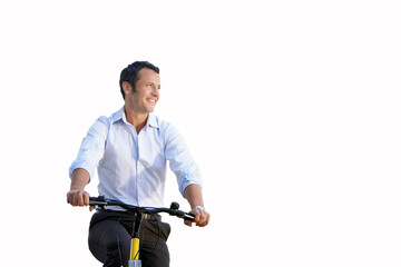Fototapeta na wymiar Cut Out of Businessman on Bicycle