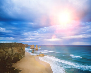 Coastline with sea and beach and sky