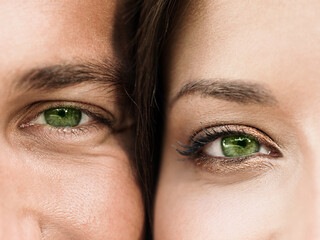 Couples faces next to each other showing their green eyes