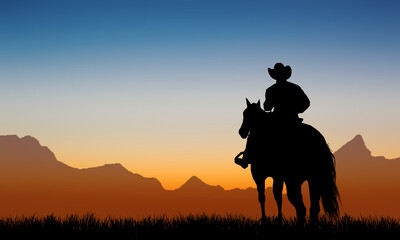 Fototapeta na wymiar Cowboys on horseback at sunset