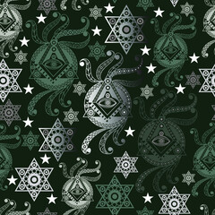 Seamless background with occult symbol. Masonic (freemasonic) texture (pattern). Suitable for textile, wallpapers, print, wrapping, scrapbooking, book cover, cloth design. Vector illustration.