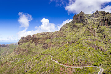 Green Highland and mountain road, Tenerife, Canary islands, Spain - 358618166