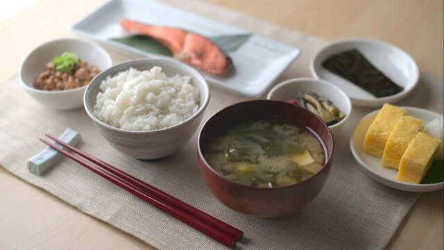 traditional japanese style breakfast on table