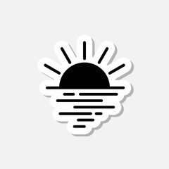 Sunset and sea waves sticker isolated on gray background