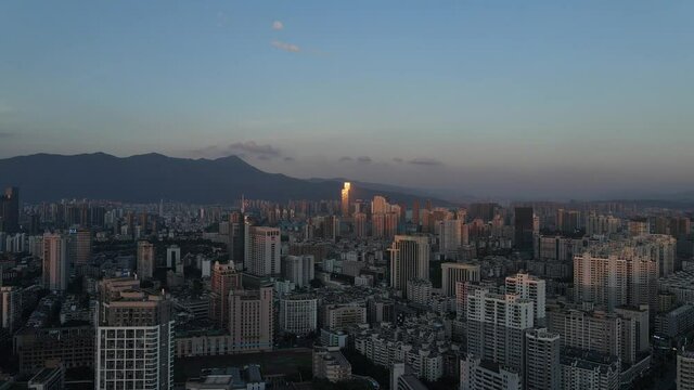 City sunset aerial photography