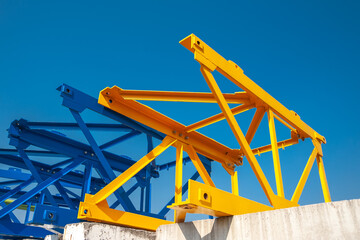 Yellow and blue crane metalwork.