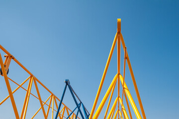 Yellow and blue crane metalwork.