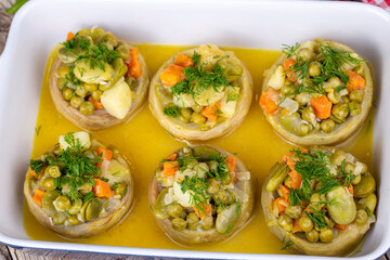 Traditional delicious Turkish food; Artichoke with olive oil (zeytinyagli enginar)