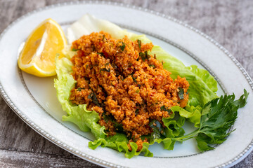 Traditional delicious Turkish foods; bulgur salad (kisir)