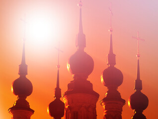 Golden domes of orthodox temples background