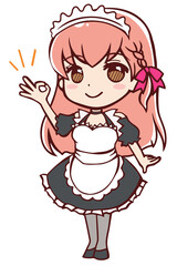 OKサインをするアニメ風のメイドさん