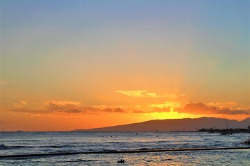 Tropical Beach at sunset , Waikiki, Hawaii