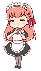 泣いて謝るアニメ風のメイドさん