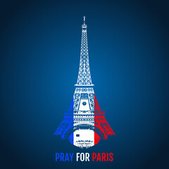 Vector Eiffel Tower, symbol de France with flag France. Tribute to the victims of the attack in Paris 13 November 2015 terrorist attack in Paris