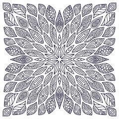 Floral Ornamental Mandala. Creative art design. Elegant mosaic pattern. Colouring book page. Interior mandala print. Doodle leaves.