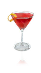 Cocktail  servida en copa de martini con cáscara de limón. Cocktail served in martini glass with lemon peel.