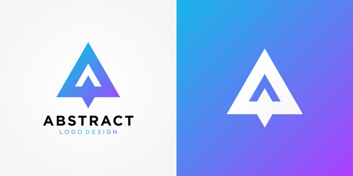 Initial Letter A Logo. Purple Blue Gradient Geometric Triangle Arrow Shape isolated on Double Background. Usable for Business and Technology Logos. Flat Vector Logo Design Template Element