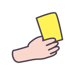 hand with soccer yellow card line and fill style icon vector design