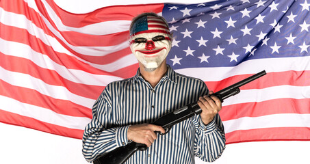 masked criminal with american flag